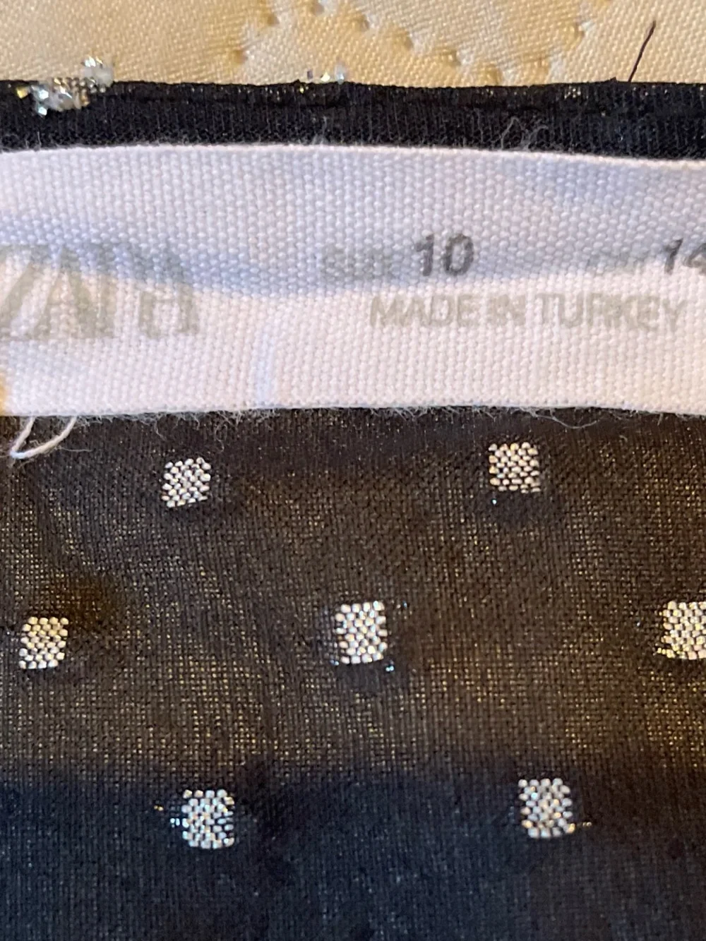 Zara Black with White Micro-Dot Tiered Babydoll Blouse
